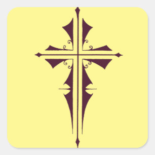 Purple Christian Cross Square Sticker