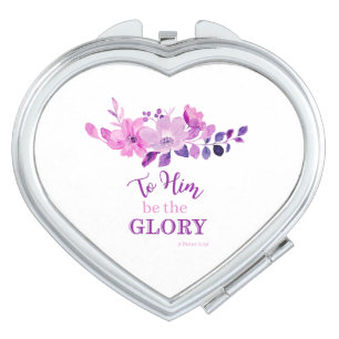 Purple Christian Scripture Quote Floral Compact Mirror