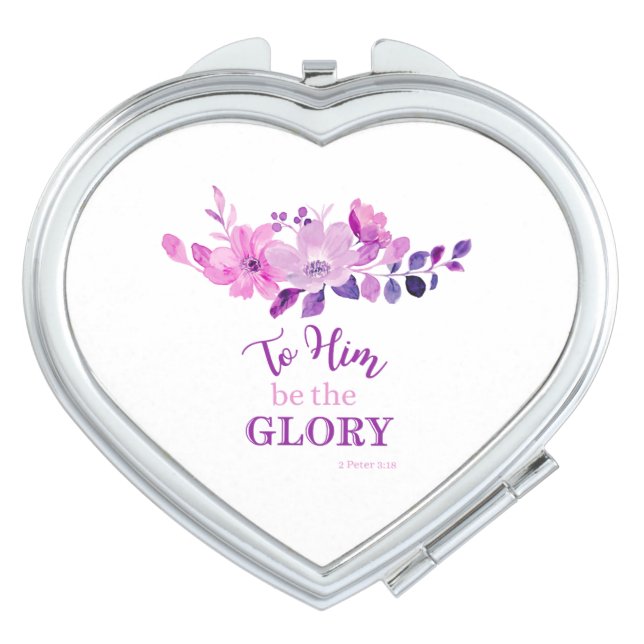 Purple Christian Scripture Quote Floral Compact Mirror (Front)