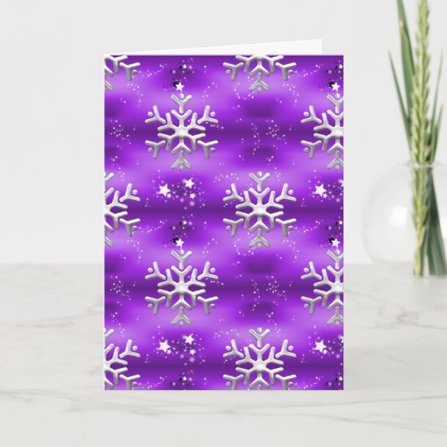 Purple Christmas and Silver Snowflakes Card (Front)