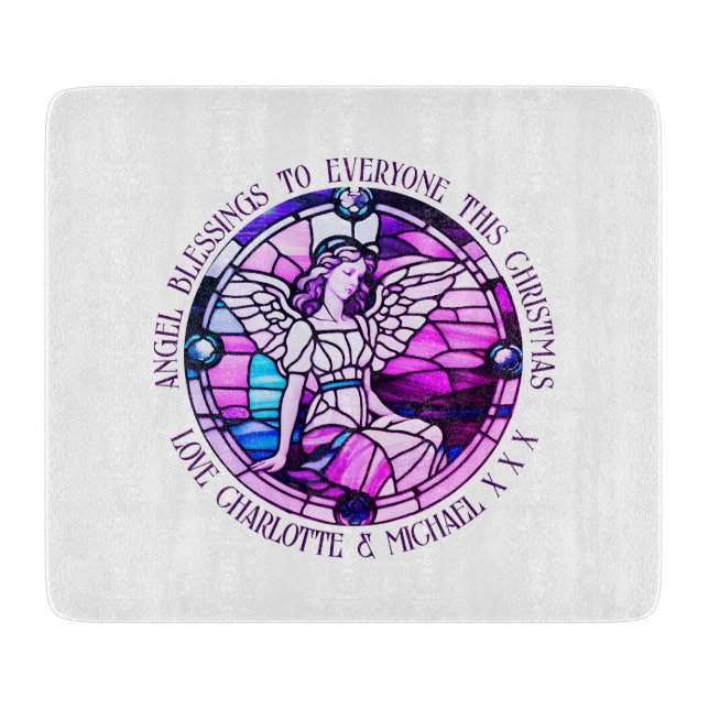 Purple Christmas Angel Blessings Stained Glass Cutting Board (Front)