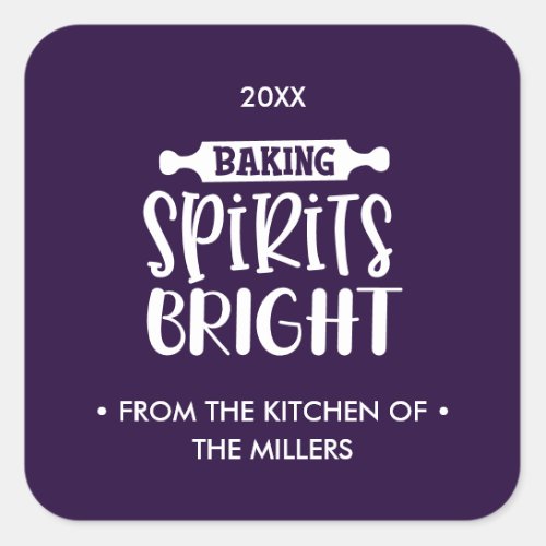 Purple  Christmas Baking Spirits Bright Square Sticker