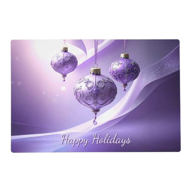 Purple Christmas Ball Holiday Paper Placemat (Front)