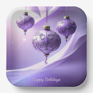 Purple Christmas Ball Holiday Paper Plate