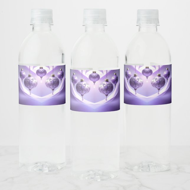 Purple Christmas Ball Water Bottle Label (Bottles)