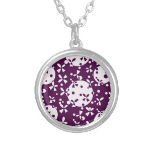 Purple Christmas Bells Holiday Pattern Silver Plated Necklace