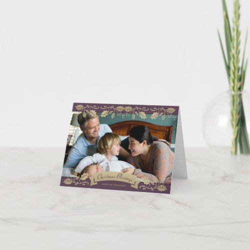 Purple Christmas Blessings Religious Photo Holiday Card