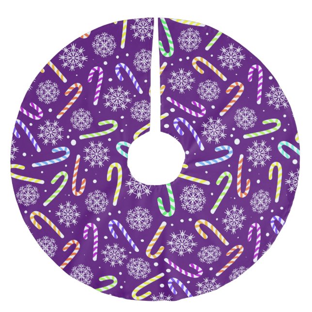 Purple Christmas Candy Cane with Snowflakes Brushed Polyester Tree Skirt (Front)