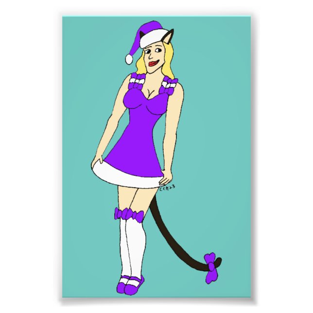 Purple Christmas catgirl Photo Print (Front)