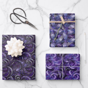 Purple Christmas Elegance Pattern Silver Accent Wrapping Paper Sheets