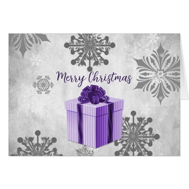 Purple Christmas Gift Holiday Greeting Card (Front Horizontal)