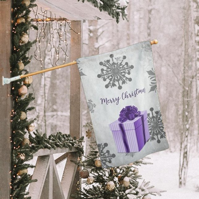 Purple Christmas Gift Holiday House Flag (Purple Christmas Gift Holiday House Flag)