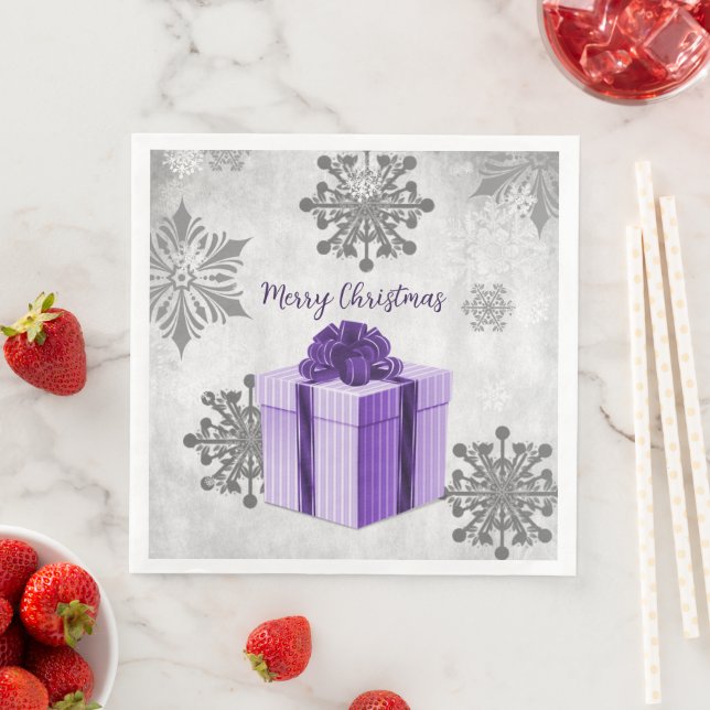 Purple Christmas Gift Holiday Paper Napkin (Insitu)