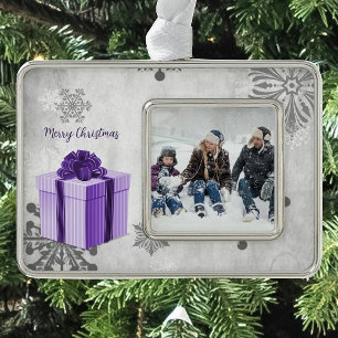 Purple Christmas Gift Holiday Photo Ornament