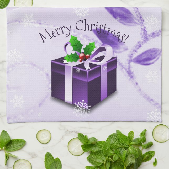 Purple Christmas Gift Kitchen Towel (Folded)