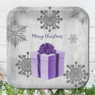 Purple Christmas Gift Paper Plate