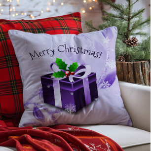 Purple Christmas Gift Throw Pillow