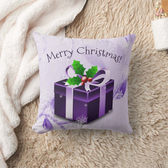Purple Christmas Gift Throw Pillow (Blanket)