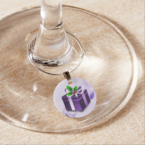 Purple Christmas Gift Wine Charm