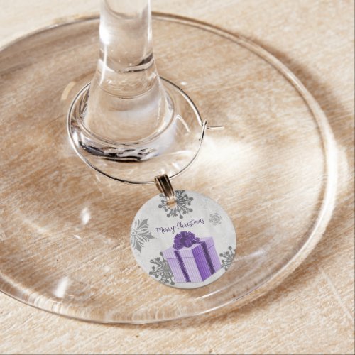 Purple Christmas Gift Wine Charm