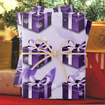 Purple Christmas Gift Wrapping Paper<br><div class="desc">Wrap your holiday gifts with festive Purple Christmas Gift Wrapping Paper. Wrapping paper design features a vibrant purple Christmas gift adorned with falling snowflakes against an elegant scroll and leaves background. Additional gift and holiday items available with this design as well.</div>