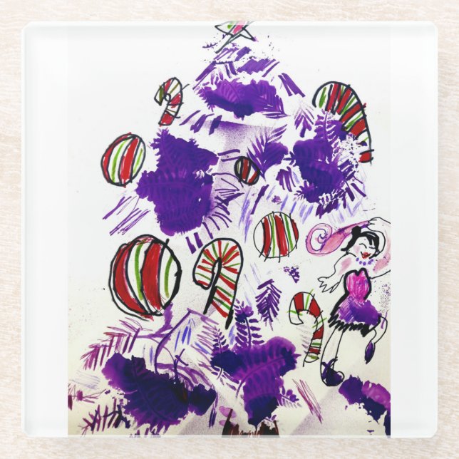 Purple Christmas  Glass Coaster (Front)