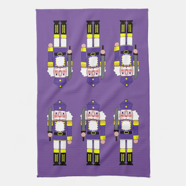Purple Christmas Nutcrackers Kitchen Towel (Vertical)