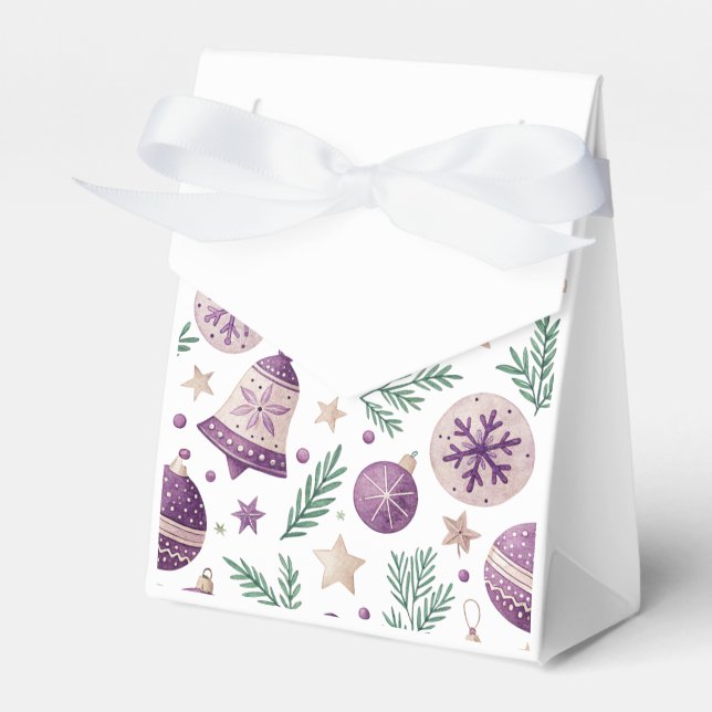 "Purple Christmas Ornament and Bell Favor Box" Boxes (Front Side)