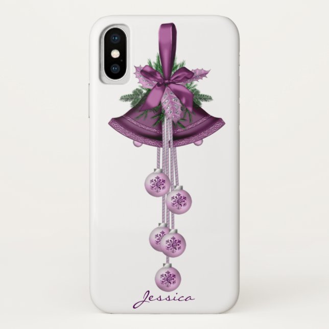 Purple Christmas Ornament Christmas Bells Holiday Case-Mate iPhone Case (Back)