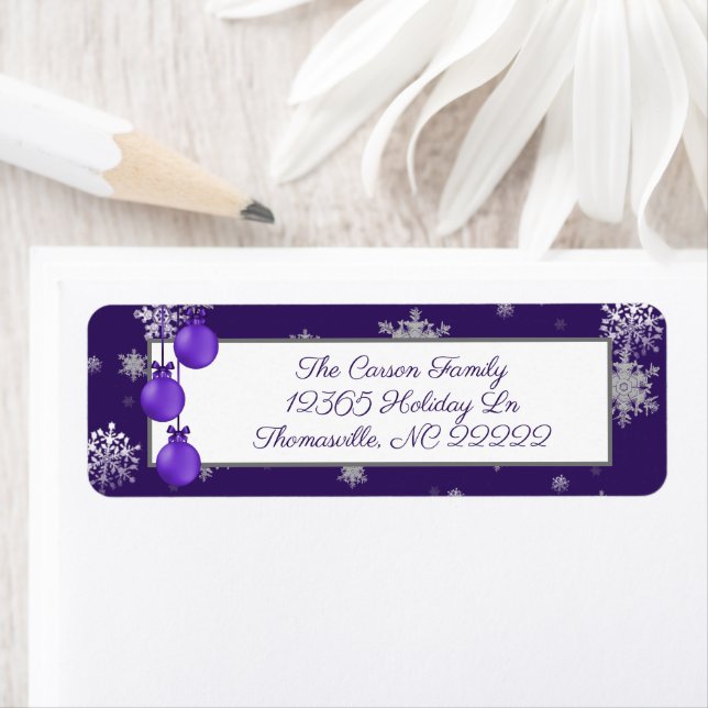 Purple Christmas Ornaments Address Label (Insitu)