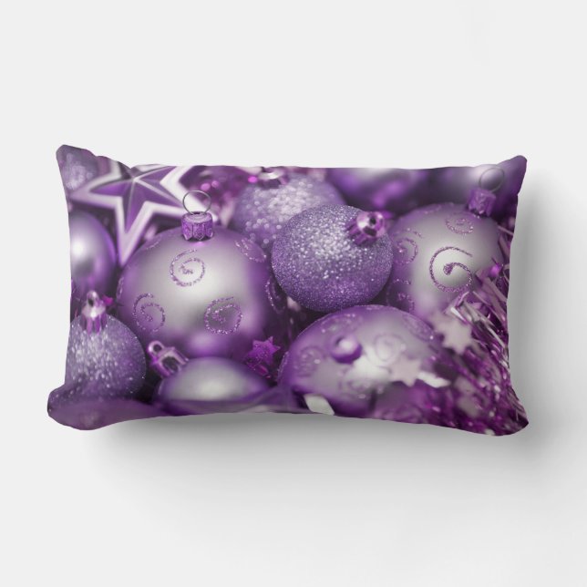 Purple Christmas ornaments baubles throw cushion (Front)