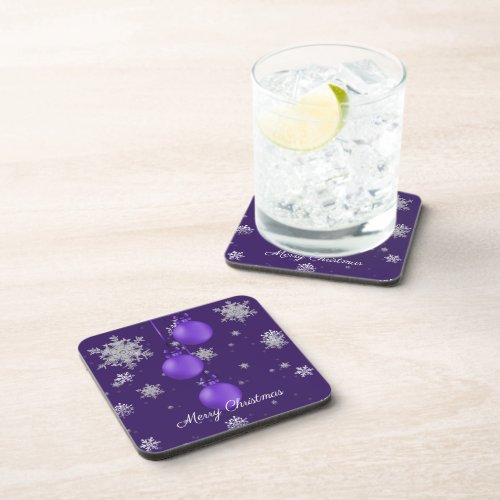 Purple Christmas Ornaments Beverage Coaster