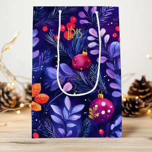 Purple Christmas Ornaments Floral Holiday Gift Bag