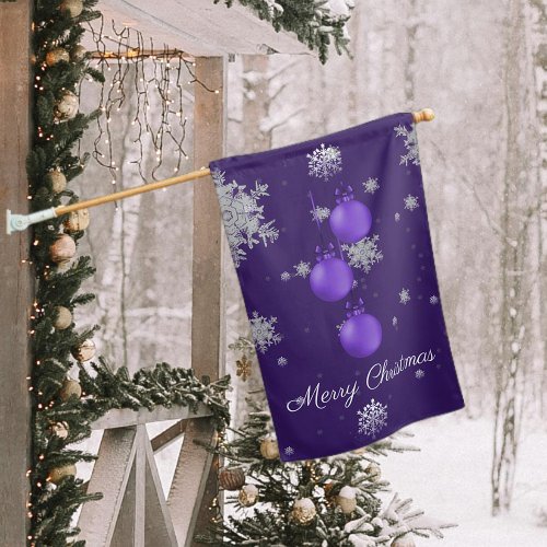 Purple Christmas Ornaments House Flag