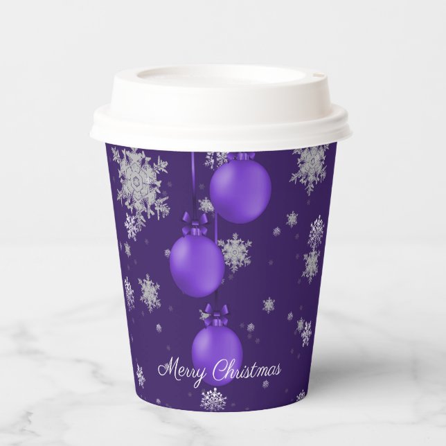 Purple Christmas Ornaments Paper Cup (Front)