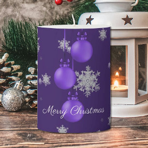 Purple Christmas Ornaments Pillar Candle