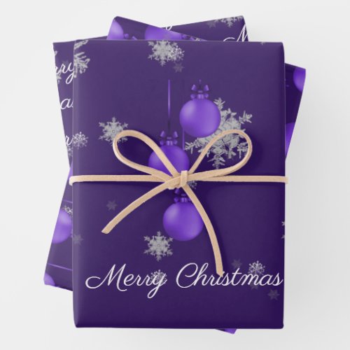 Purple Christmas Ornaments Wrapping Paper Sheets