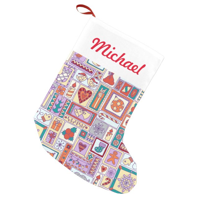 Purple Christmas Pattern Small Christmas Stocking (Front (Hanging))