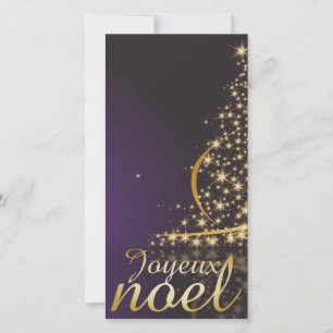 Purple Christmas pattern with golden Christmas tre Holiday Card