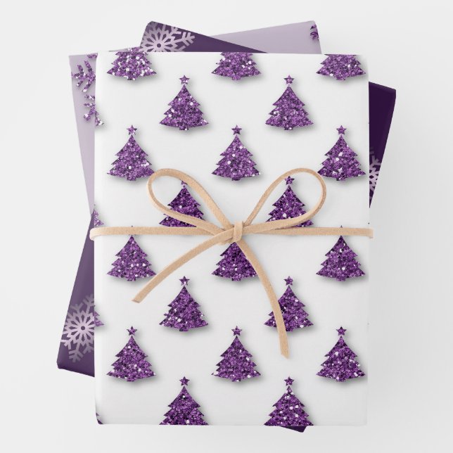 Purple Christmas Pattern Wrapping Paper Sheets (In situ)