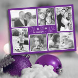 Purple Christmas Photo Collage Love Joy Card<br><div class="desc">Purple Christmas photo collage cards.   Flat greeting card with place for six family photos,  signature and date.  "Love,  Joy,  Peace" is the greeting in tall modern font.</div>