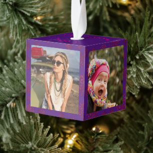 Purple Christmas Photo Cube Cube Ornament
