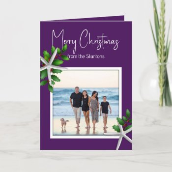 Purple Christmas Photo Message Folded Cards by holiday_store at Zazzle