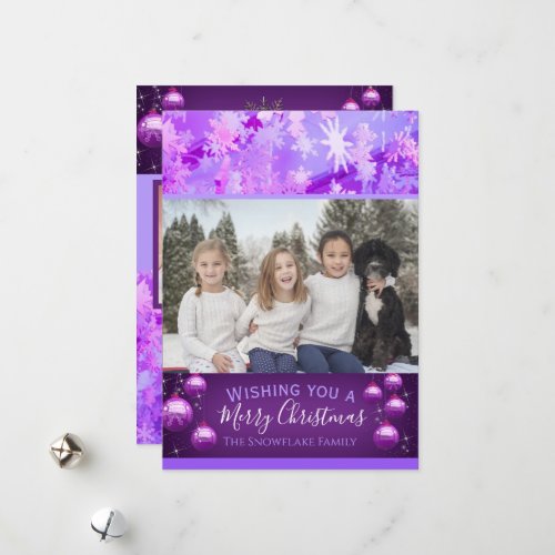 Purple Christmas Photo Snowflake Holiday Card