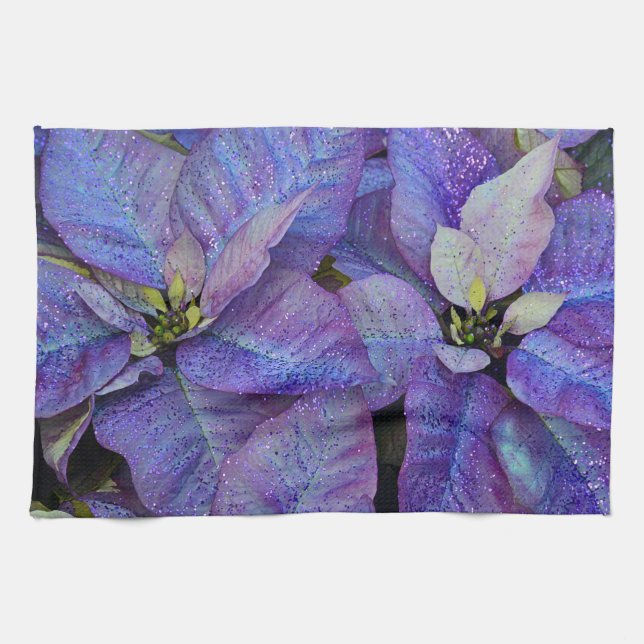 Purple christmas poinsettia kitchen towel (Horizontal)