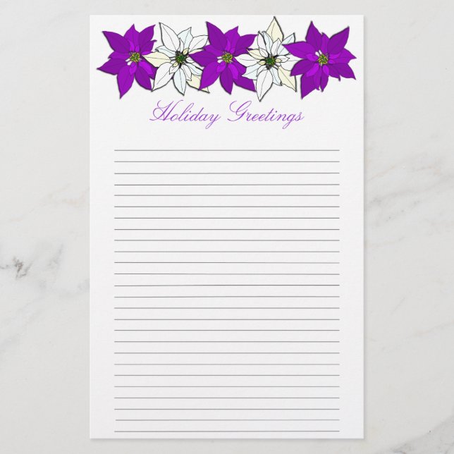 Purple Christmas Poinsettia Lined Writing Paper (Front)
