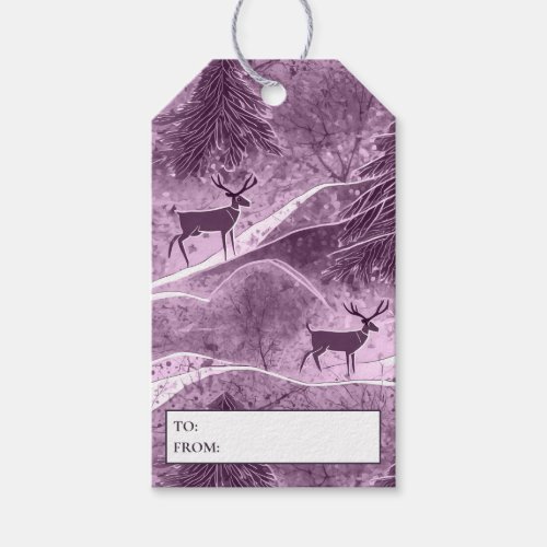 Purple Christmas Reindeer Pattern13 ID1009 Gift Tags
