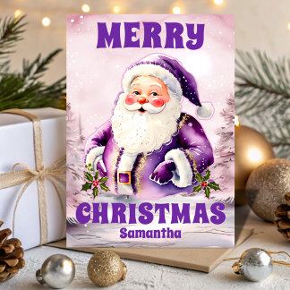 Purple Christmas Santa Claus kids Holiday Card