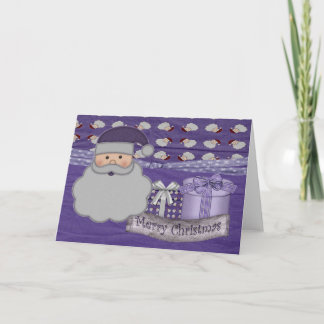 purple christmas santa greeting card