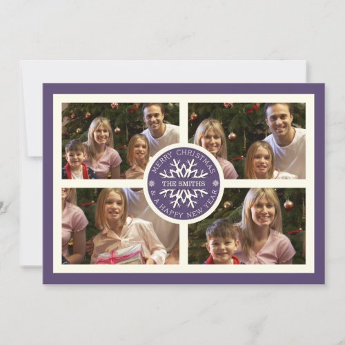 Purple Christmas Snowflake Photo Card _Four Photos